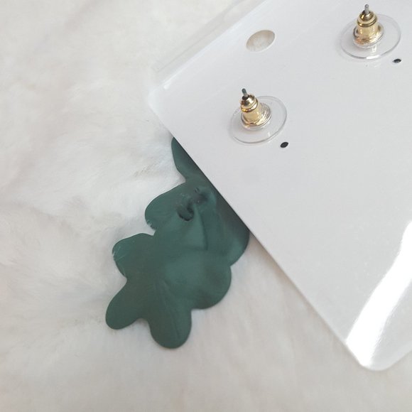 Forest Green Flower Drop Earrings - Picture 5 of 6